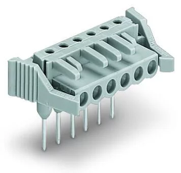 232-235/005-000/039-000 - Female connector for rail-mount terminal blocks; 0.6 x 1 mm pins; angled; Locking lever; Pin spacing 5 mm; 5-pole; gray