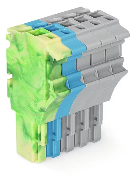 2022-105/000-039 - 1-conductor female connector; Push-in CAGE CLAMP®; 4 mm²; Pin spacing 5.2 mm; 5-pole; 4,00 mm²; green-yellow/blue/gray