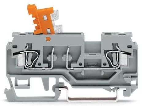 280-870 - 2-conductor disconnect/test terminal block; with pivoting knife disconnect; with test port; for DIN-rail 35 x 15 and 35 x 7.5; 2.5 mm²; CAGE CLAMP®; 2,50 mm²; gray