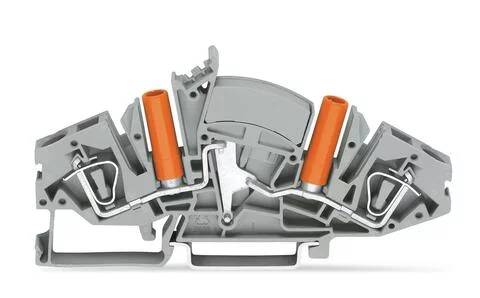 282-841 - 2-conductor through terminal block; 6 mm²; with touch-proof test sockets; for 4 mm Ø test plugs; side and center marking; for DIN-rail 35 x 15 and 35 x 7.5; CAGE CLAMP®; 6,00 mm²; gray