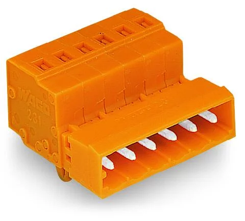 231-632/018-000 - Male connector; 2-pole; Pin spacing 5.08 mm ; snap-in mounting feet; orange