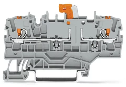 2202-1971 - TOPJOB®S disconnect/test terminal block with Push-buttons; additional jumper slot; rail mount; 4-conductor; 5.2 mm wide; gray