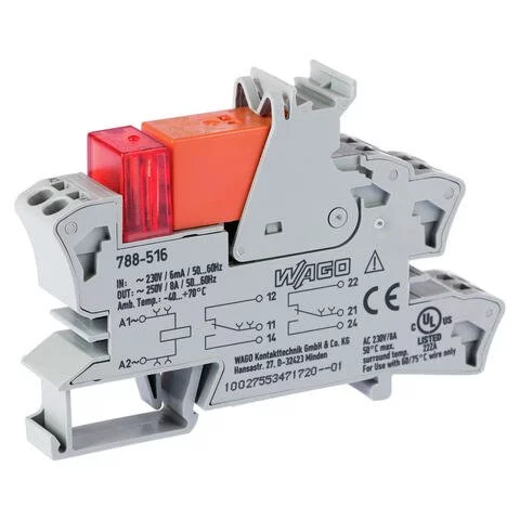 788-516 - Relay module; Nominal input voltage: 230 VAC; 2 changeover contacts; Limiting continuous current: 8 A; Red status indicator; Module width: 15 mm; 2,50 mm²; gray 788-516 - Relay module; Nominal input voltage: 230 VAC; 2 changeover contacts; Limiting continuous current: 8 A; Red status indicator; Module width: 15 mm; 2,50 mm²; gray