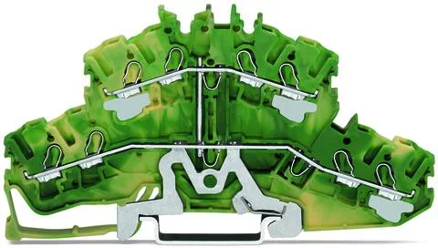 2002-2407 - TOPJOB®S double-deck ground terminal block; internally commoned; rail mount; 8-conductor; 5.2 mm wide; green-yellow
