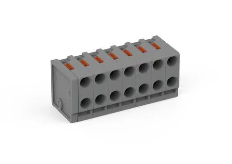 252-307 - 2-conductor female connector; push-button; PUSH WIRE®; 0.8 mm Ø; Pin spacing 3.5 mm; 7-pole; for individual solder pins; for KNX; 0,50 mm²; gray