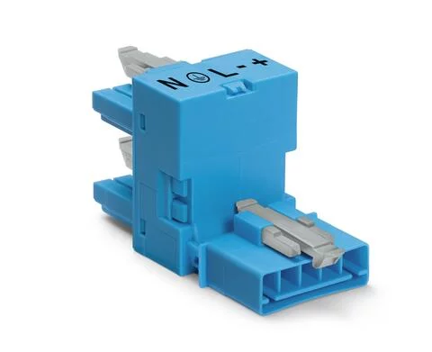890-983 - h-distribution connector; 5-pole; Cod. I; 1 input; 2 outputs; outputs on one side; 3 locking levers; for flying leads; blue