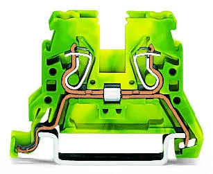 870-907/999-950 - 2-conductor ground terminal block; 2.5 mm²; suitable for Ex e II applications; lateral marker slots; for DIN-rail 35 x 15 and 35 x 7.5; CAGE CLAMP®; 2,50 mm²; green-yellow