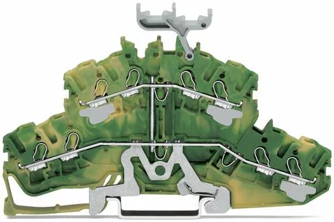 2002-2437 - TOPJOB®S double-deck ground terminal block; internally commoned; with marker carrier; rail mount; 8-conductor; 5.2 mm wide; green-yellow