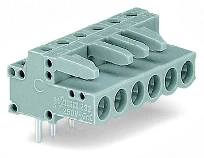 232-240 - THT female header; angled; Pin spacing 5 mm; 10-pole; 0.6 x 1.0 mm solder pin; gray