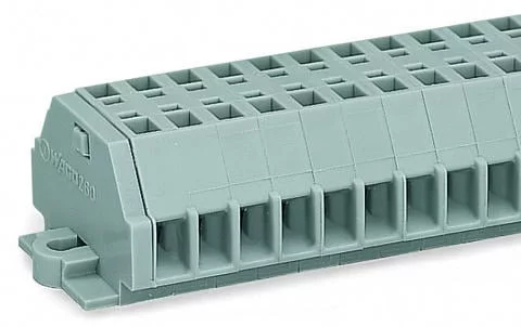 260-103 - 2-conductor terminal strip; without push-buttons; with fixing flanges; 3-pole; for screw or similar mounting types; Fixing hole 3.2 mm Ø; 1.5 mm²; CAGE CLAMP®; 1,50 mm²; gray