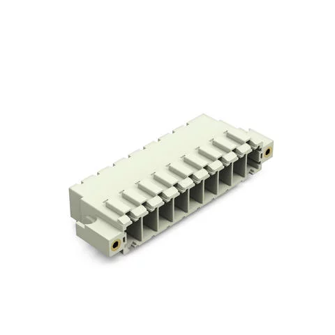 831-3629/108-000 - THT male header; 1.0 x 1.2 mm solder pin; angled; 100% protected against mismating; Threaded flange; Pin spacing 7.62 mm; 9-pole; light gray