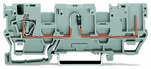 769-218/281-411 - 1-conductor/1-pin component carrier terminal block; with 2 jumper positions; with diode 1N4007; anode, right side; for DIN-rail 35 x 15 and 35 x 7.5; 4 mm²; CAGE CLAMP®; 4,00 mm²; gray