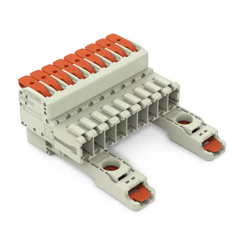 831-1209/306-000 - 1-conductor male connector; lever; Push-in CAGE CLAMP®; 10 mm²; Pin spacing 7.62 mm; 9-pole; 100% protected against mismating; DIN-35 rail/panel mounting; 10,00 mm²; light gray