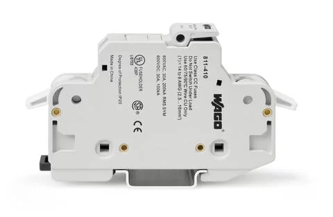 811-410 - 2-conductor fuse holder ; for Class CC cylindrical fuses; 1-pole; without blown fuse indication; 600 VAC/VDC; for DIN-rail 35 x 15 and 35 x 7.5; 16 mm²; CAGE CLAMP®; 16,00 mm²; light gray