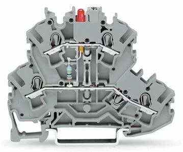 2002-2221/1000-413 - Double-deck LED terminal block; red LED (P-N between first and second level); rail mount; 2-conductor; 5.2 mm wide; gray