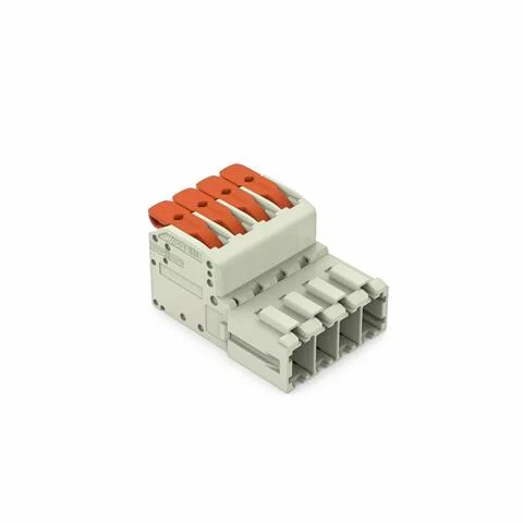 831-1204 - 1-conductor male connector; lever; Push-in CAGE CLAMP®; 10 mm²; Pin spacing 7.62 mm; 4-pole; 100% protected against mismating; 10,00 mm²; light gray