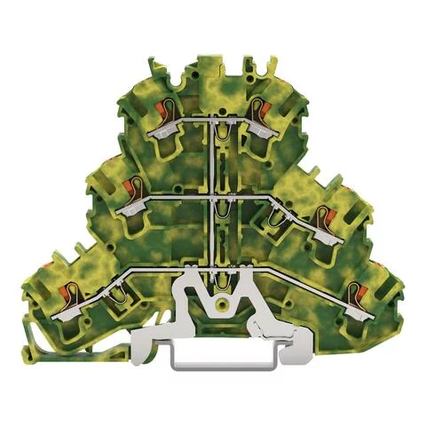2202-3207 - Triple-deck terminal block; 6-conductor ground terminal block; 2.5 mm²; PE; suitable for Ex e II applications; without marker carrier; internal commoning; for DIN-rail 35 x 15 and 35 x 7.5; Push-in CAGE CLAMP®; 2,50 mm²; green-yellow