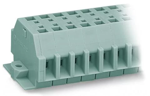 262-161 - 2-conductor terminal strip; without push-buttons; with snap-in mounting feet; 11-pole; for plate thickness 0.6 - 1.2 mm; Fixing hole 3.5 mm Ø; 4 mm²; CAGE CLAMP®; 4,00 mm²; gray