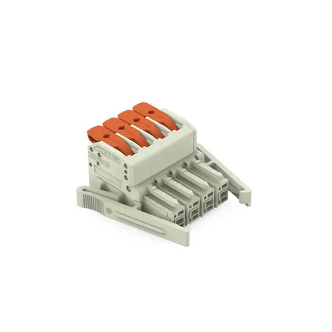 831-1104/037-000 - 1-conductor female connector; lever; Push-in CAGE CLAMP®; 10 mm²; Pin spacing 7.62 mm; 4-pole; 100% protected against mismating; Lateral locking levers; 10,00 mm²; light gray