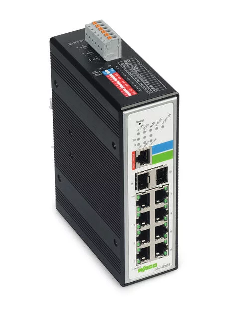 852-303 - Industrial managed switch; 8 - 10/100 Mb/s RJ45 ports; 2 - 1000 Mb/s Fiber Optic ports