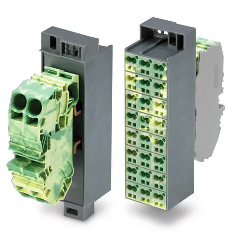 726-672 - Common potential matrix patchboard; Marking 1-24; with 2 input modules incl. end plate; Color of modules: green-yellow; Numbering of modules arranged vertically; for 19 racks; Slimline version; 16,00 mm²; dark gray