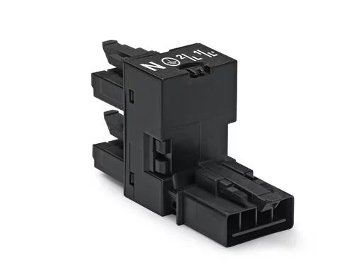 890-945 - h-distribution connector; 4-pole; Cod. A; 1 input; 2 outputs; outputs on one side; 3 locking levers; for flying leads; black