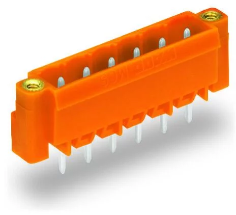 231-364/108-000 - Male header; 4-pole; THT; 1.2 x 1.2 mm solder pin; straight; threaded flange; pin spacing 5.08 mm; orange