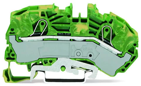 2016-7607 - 2-conductor ground terminal block; 16 mm²; side and center marking; for DIN-rail 35 x 15 and 35 x 7.5; Push-in CAGE CLAMP®; 16,00 mm²; green-yellow