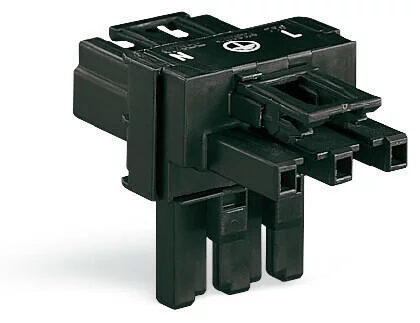 770-606 - T-distribution connector; 3-pole; Cod. A; 1 input; 2 outputs; 2 locking levers; black
