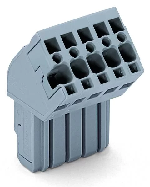769-105/022-000 - 1-conductor female connector, angled; CAGE CLAMP®; 4 mm²; Pin spacing 5 mm; 5-pole; coding finger; 4,00 mm²; gray