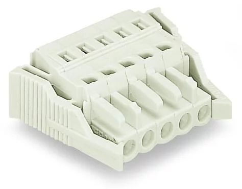 721-104/037-000 - 1-conductor female connector; CAGE CLAMP®; 2.5 mm²; Pin spacing 5 mm; 4-pole; 100% protected against mismating; Lateral locking levers; 2,50 mm²; light gray
