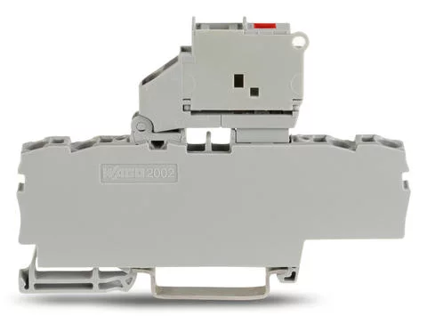 2002-1811/1000-542 - TOPJOB®S fuse disconnect terminal block; with pivoting fuse holder for 5 x 20 mm fuse; with blown fuse LED indication for 30 - 65 V; rail mount; 4-conductor; 6.2 mm wide; gray