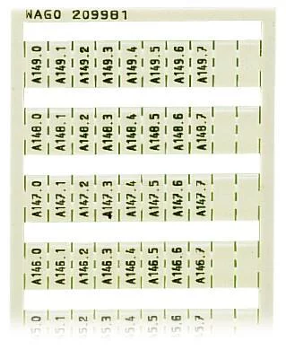 209-981 - WSB marking card; as card; MARKED; A140.0, A140.1, ..., A149.6, A149.7 (1 each); not stretchable; Vertical marking; snap-on type; white