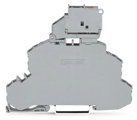 2002-2611/1000-541 - TOPJOB®S double-deck fuse disconnect terminal block; with pivoting fuse holder for 5 x 20 mm fuse; with blown fuse LED indication for 12 - 30 V; through/fuse (L/L); rail mount; 2-conductor; 6.2 mm wide; gray