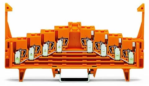 727-227/023-000 - 4-level same potential terminal block; with locking clips; all clamping units internally commoned; with 2.3 mm Ø test port; marking: 3-2-1-0--0-1-2-3; for 35 x 7.5 mounting rail; 1.5 mm²; 1,50 mm²; light gray