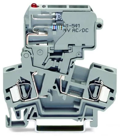 281-612/281-541 - 2-conductor fuse terminal block; with pivoting fuse holder; with blown fuse indication by LED; 15 - 30 V; for DIN-rail 35 x 15 and 35 x 7.5; 4 mm²; CAGE CLAMP®; 4,00 mm²; gray