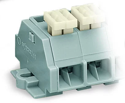 261-210/332-000 - 4-conductor terminal strip; on one side with push-buttons; with fixing flanges; 10-pole; for screw or similar mounting types; Fixing hole 3.2 mm Ø; 2.5 mm²; CAGE CLAMP®; 2,50 mm²; gray