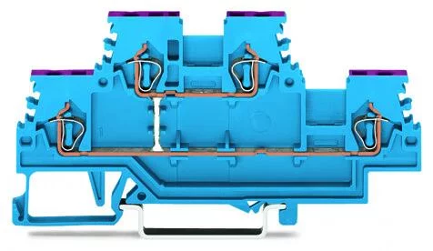 279-509 - Double-deck terminal block; 4-conductor through terminal block; N; suitable for Ex i applications; internal commoning; conductor entry with violet marking; for DIN-rail 35 x 15 and 35 x 7.5; 1.5 mm²; 1,50 mm²; blue