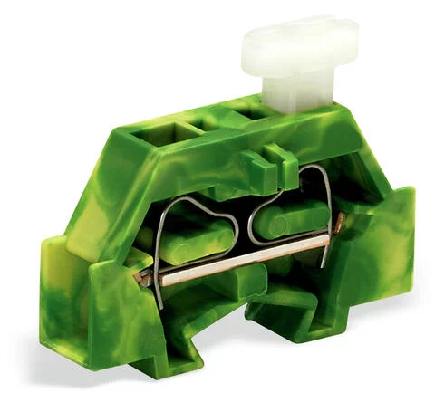 261-327/331-000 - Space-saving, 2-conductor end terminal block; on one side with push-button; without protruding snap-in mounting foot; 1-pole; for terminal strips with snap-in mounting feet; 2.5 mm²; CAGE CLAMP®; 2,50 mm²; green-yellow
