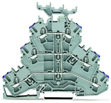 2002-3238 - TOPJOB®S triple-deck terminal block; internally commoned; with marker carrier; rail mount; 6-conductor; 5.2 mm wide; gray