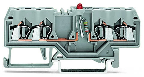 280-809/281-434 - LED terminal block; with red LED (PN); 24 VDC; rail-mount; 4-conductor; 5 mm wide; gray
