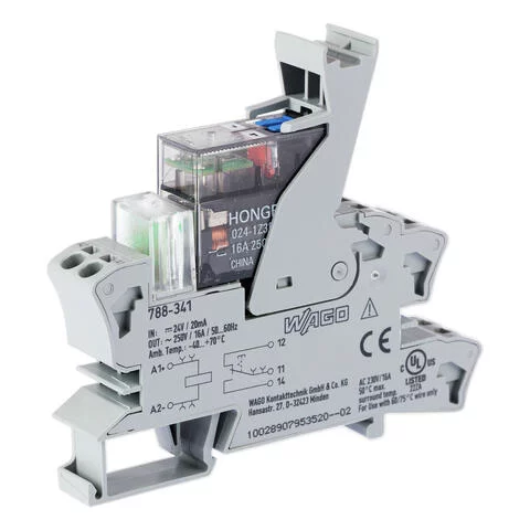 788-341 - Relay module; Nominal input voltage: 24 VDC; 1 changeover contact; Limiting continuous current: 16 A; with manual operation; Red status indicator; Module width: 15 mm