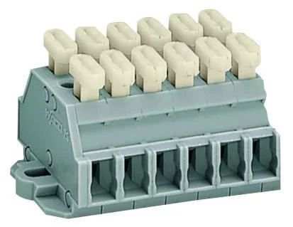 261-426/341-000 - 2-conductor terminal strip; on both sides with push-buttons; with fixing flanges; 6-pole; for screw or similar mounting types; Fixing hole 3.2 mm Ø; 2.5 mm²; CAGE CLAMP®; 2,50 mm²; gray