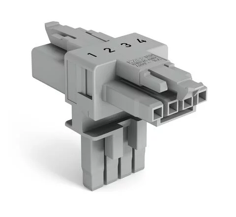 890-1631 - T-distribution connector; 4-pole; Cod. B; 1 input; 2 outputs; 2 locking levers; gray