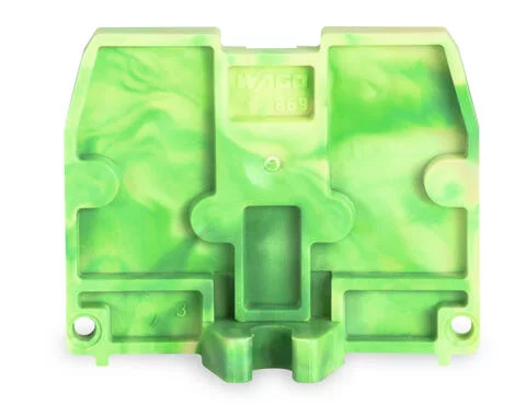 869-389 - End plate; with fixing flange M3; 2.5 mm thick; green-yellow 869-389 - End plate; with fixing flange M3; 2.5 mm thick; green-yellow