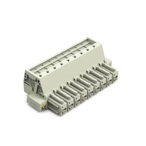 831-3109/107-000 - 1-conductor female connector; Push-in CAGE CLAMP®; 10 mm²; Pin spacing 7.62 mm; 9-pole; 100% protected against mismating; Screw flange; 10,00 mm²; light gray