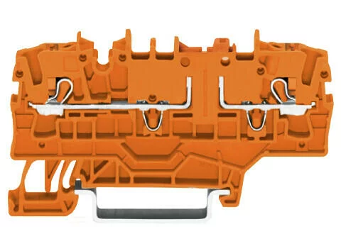 2202-1972 - TOPJOB®S disconnect/test terminal block with Push-buttons; additional jumper slot; rail mount; 4-conductor; 5.2 mm wide; orange