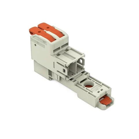 832-1202/306-000 - 1-conductor male connector; lever; Push-in CAGE CLAMP®; 16 mm²; Pin spacing 10.16 mm; 2-pole; 100% protected against mismating; DIN-35 rail/panel mounting; Silver-plated contacts; 16,00 mm²; light gray