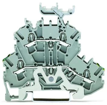 2002-2257 - TOPJOB®S double-deck terminal block; ground/through (PE/L); with marker carrier; rail mount; 2-conductor; 5.2 mm wide; gray