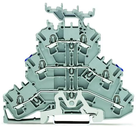 2002-3248 - Triple-deck terminal block; shield/through/through (Shield/N/L); with marker carrier; rail mount; 2-conductor; 5.2 mm wide; gray